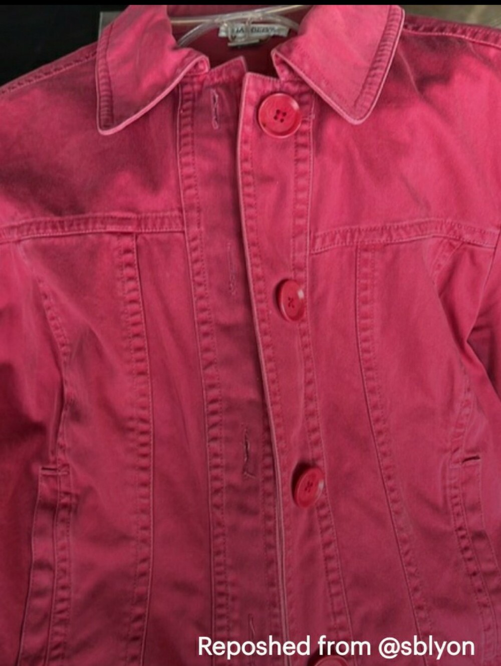 Cute distressed red jean jacket